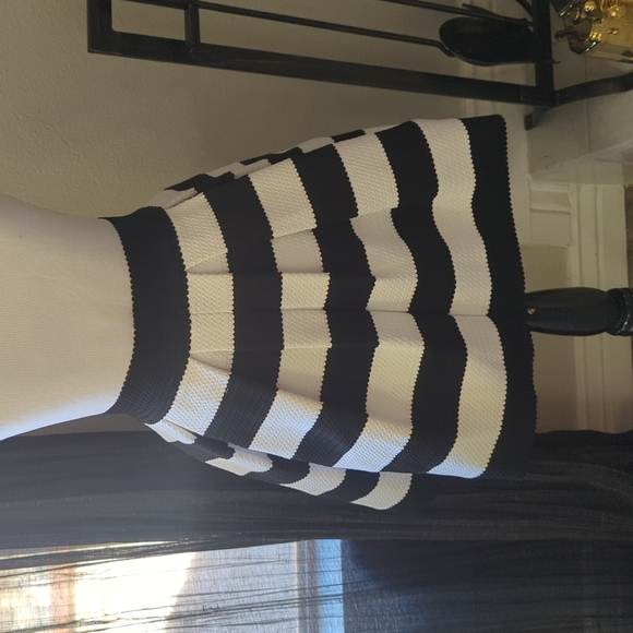 Express Blk and White Striped Elastic Band Skirt - Picture 3 of 4